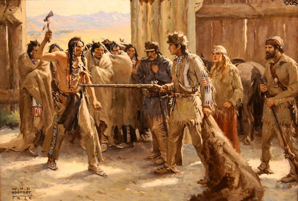 Tomahawk & Long Rifle painting (1928) by William H.D. Koerner at Rockwell Museum of Art. Corning, NY.