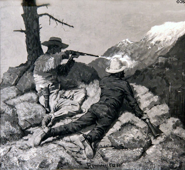 The First Shot painting (1888) by Frederic Remington at Rockwell Museum of Art. Corning, NY.