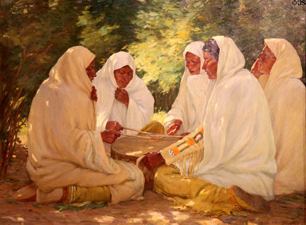 Gift Dance Drummers painting (c1920) by Joseph Henry Sharp at Rockwell Museum of Art. Corning, NY.