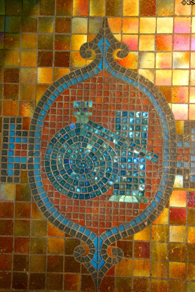 Corning Glass Works arch mosaic of chemistry glass objects. Corning, NY.