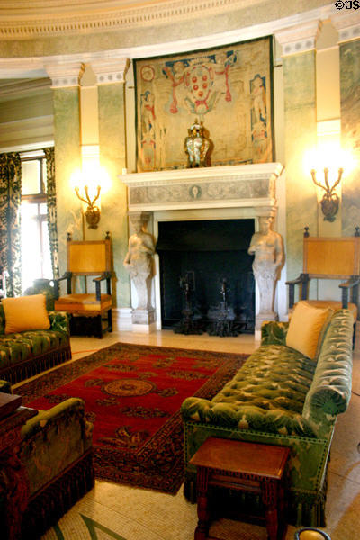 Entrance hall fireplace in Vanderbilt Mansion. Hyde Park, NY.
