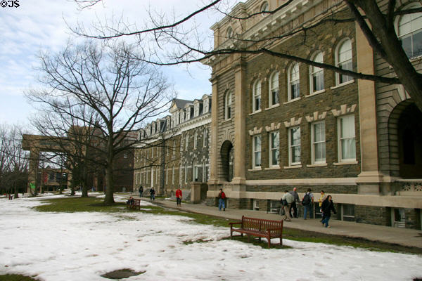 View along Sibley Hall to Johnson Museum of Art. Ithaca, NY.