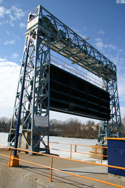 Lock barrier & lift mechanism for canal which runs off Erie Canal to Seneca Lake. Seneca Falls, NY.