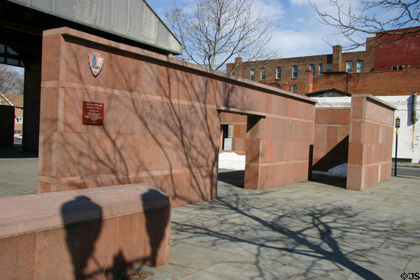 Structure outlines Wesleyan Chapel, where in 1848, 300 people met to demand rights for women, now part of Women's Rights National Historic Park. Seneca Falls, NY.