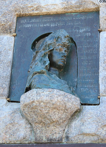 La France relief (c1909) by Auguste Rodin on Samuel de Champlain Tricentennial monument. Crown Point, NY.