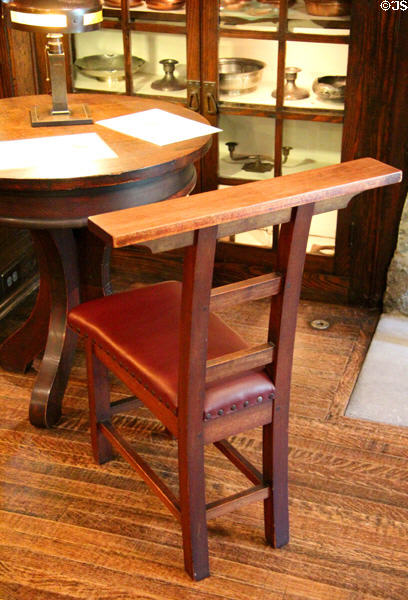 Roycroft meditation chair (c1905) for reading at Elbert Hubbard Roycroft Museum. East Aurora, NY.