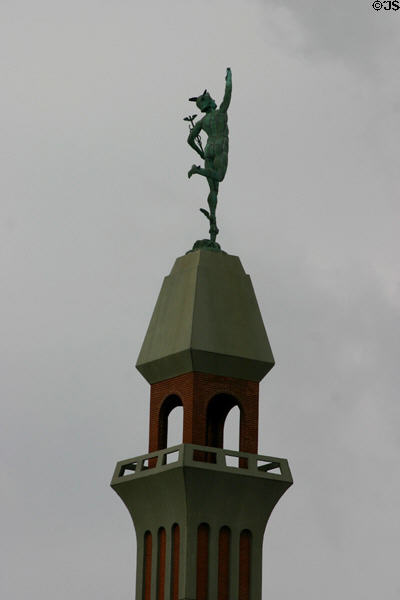 Rochester's Mercury Statue (1881) by Guernsey Mitchell formerly atop tobacco factory, remounted on Aqueduct Building (1973). Rochester, NY.