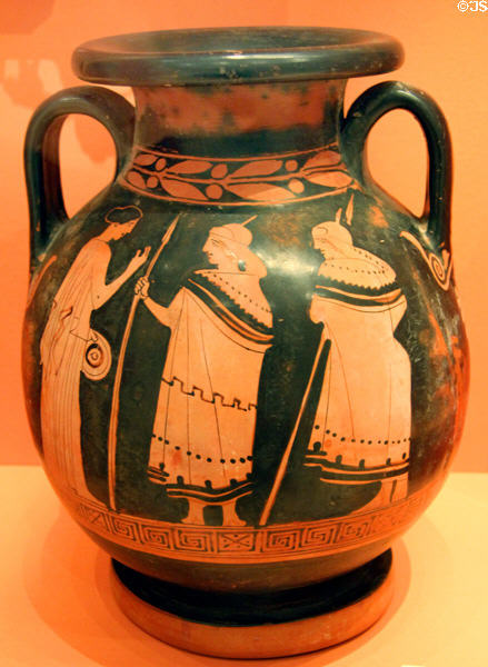 Greek terracotta white on black pelike (500-401 BCE) at Memorial Art Gallery. Rochester, NY.