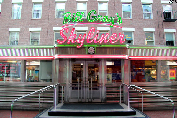 Neon signs on 1950's stainless steel diner at The Strong National Museum of Play. Rochester, NY.