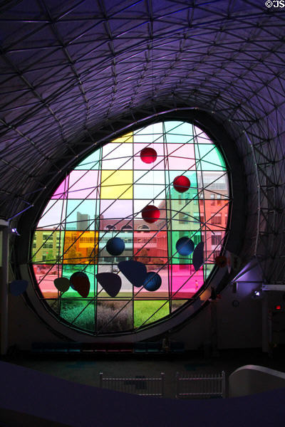 Slanting oval window of triodetic space frame at The Strong National Museum of Play. Rochester, NY.