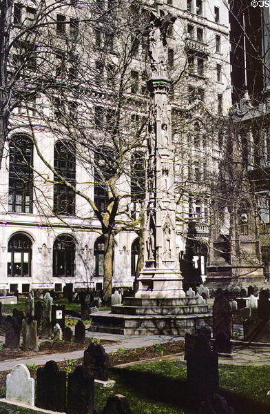 Shrine in Trinity Church yard against Trinity office building north of church. New York, NY.