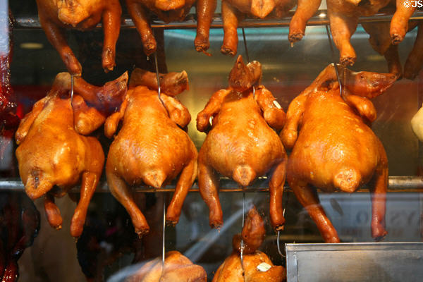 BBQ fowl in window of New York's Chinatown. New York, NY.