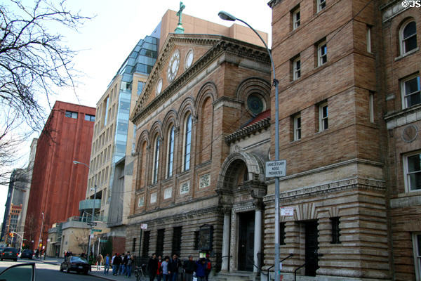 Streetscape along Washington Square South with NYU Library, Kimmel Center, & Judson Church. New York, NY.