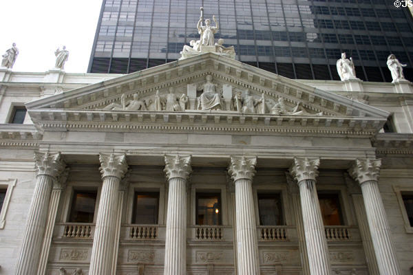 Carved pediment of Appellate Division Courthouse of New York State. New York, NY.