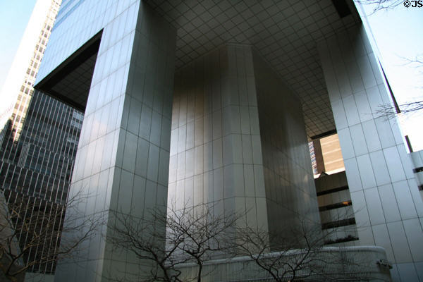 Citigroup Center sits on piers above entrance structure. New York, NY.