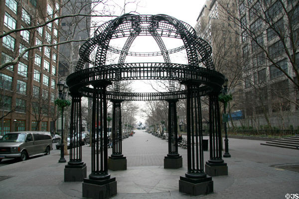 Temple like wire structure in Dag Hammarskjold Plaza. New York, NY.