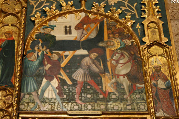 Crucifixion of St Andrew detail from Life of St Andrew Retable at The Cloisters. New York, NY.