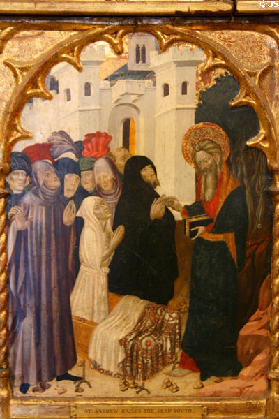St Andrew raises the dead youth detail from Life of St Andrew Retable at The Cloisters. New York, NY.