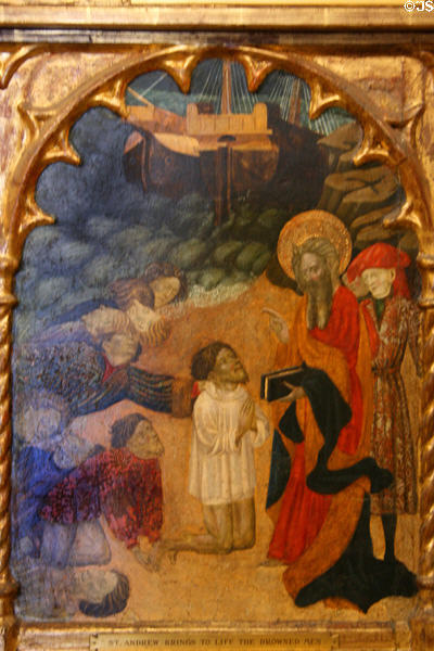 St Andrew brings to life the drowned men detail from Life of St Andrew Retable at The Cloisters. New York, NY.