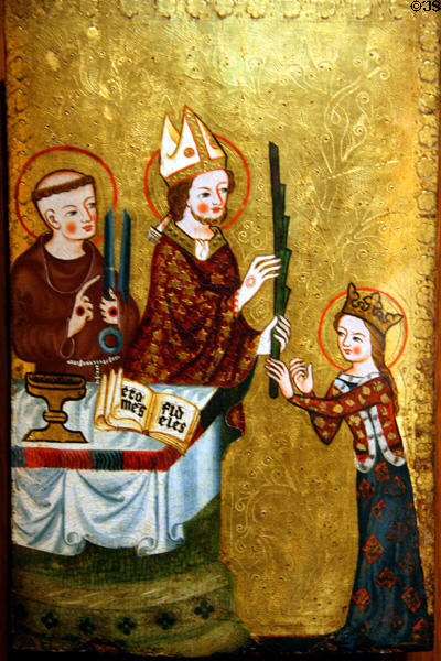 Bishop of Assisi Giving a Palm to St Clare tempera on oak (c1360) from Nuremberg, Germany at The Cloisters. New York, NY.