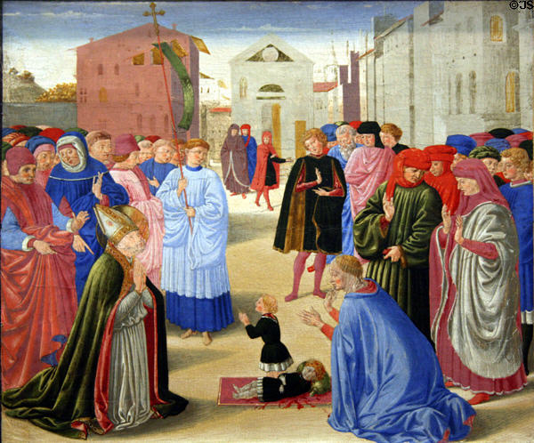St Zenobius Resurrects a dead youth tempera painting (2nd half 15thC) by Benozzo Gozzoli at Metropolitan Museum of Art. New York, NY.