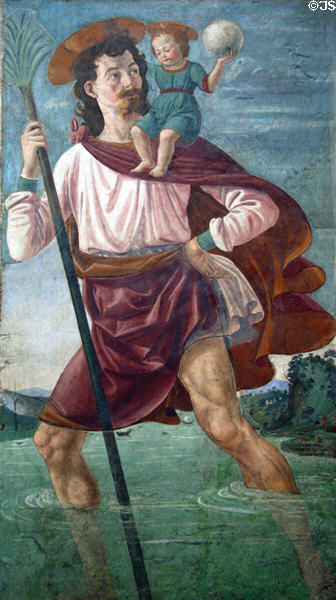 St Christopher & infant Christ fresco painting (2nd half 15thC) by Domenico Ghirlandaio at Metropolitan Museum of Art. New York, NY.