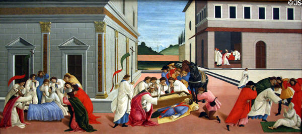 Three Miracles of St Zenobius painting (c1500-10) by Sandro Botticelli at Metropolitan Museum of Art. New York, NY.