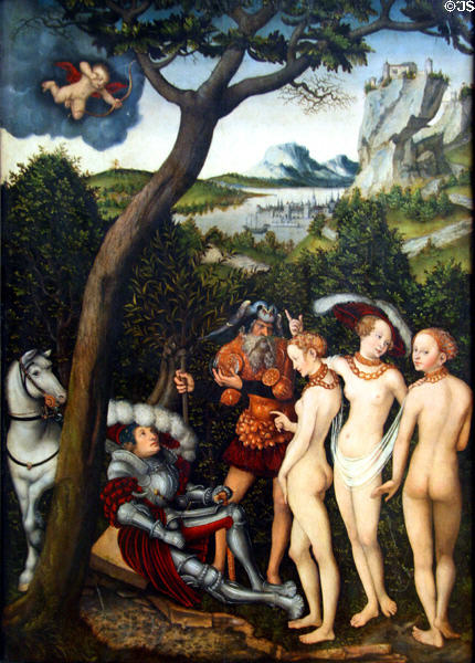 Judgment of Paris painting (c1528) by Lucas Cranach the Elder at Metropolitan Museum of Art. New York, NY.