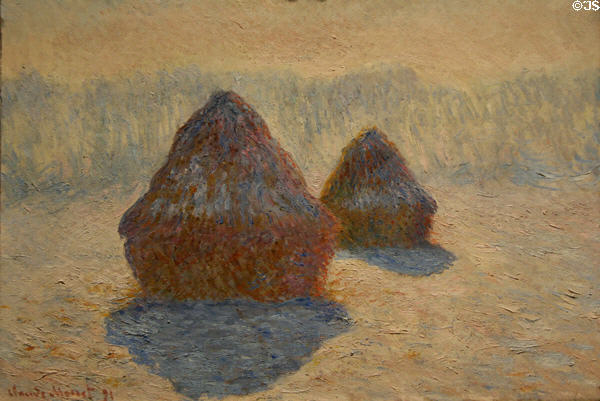 Haystacks in snow & sun painting (1891) by Claude Monet at Metropolitan Museum of Art. New York, NY.