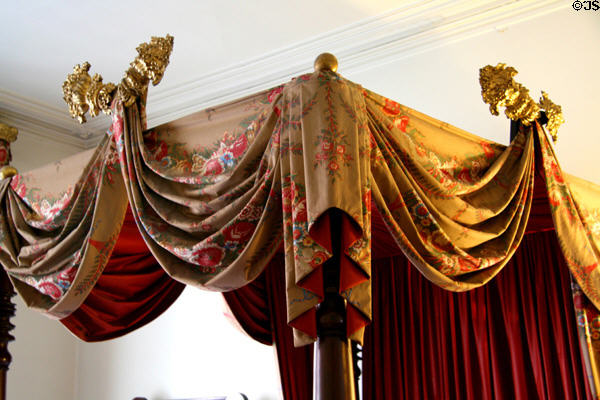 Tester bed canopy in bedroom of Old Merchant's House Museum. New York, NY.