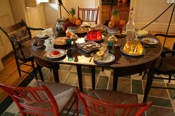 Table set with desserts typical of 1830s at Mount Vernon Hotel Museum. New York, NY.
