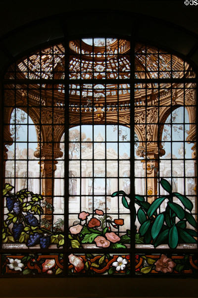 Trompe-l'oeil stained glass window of garden view at Museum of the City of New York. New York, NY.