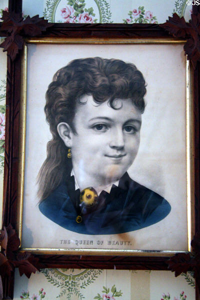 Queen of Beauty framed graphic in front room of German family (Gumpertz Apartment 1874) at Tenement Museum. New York, NY.