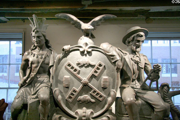 Sculpted seal of City of New York saved from public building at South Street Seaport Museum. New York, NY.