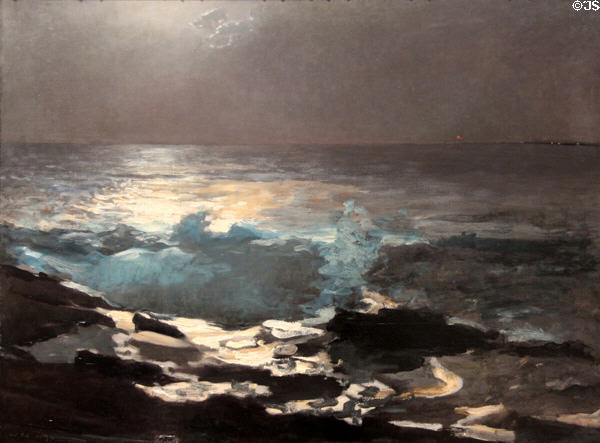 Moonlight, Wood Island Light painting (1893) by Winslow Homer at Metropolitan Museum of Art. New York, NY.