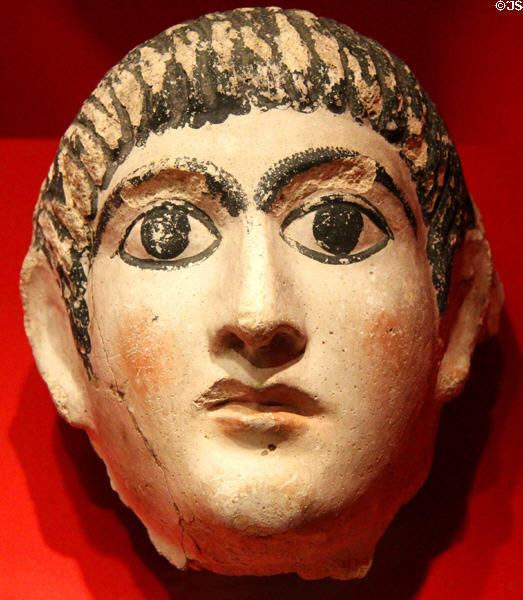 Mask of man with hair combed forward (early 2ndC CE) at Metropolitan Museum of Art. New York, NY.