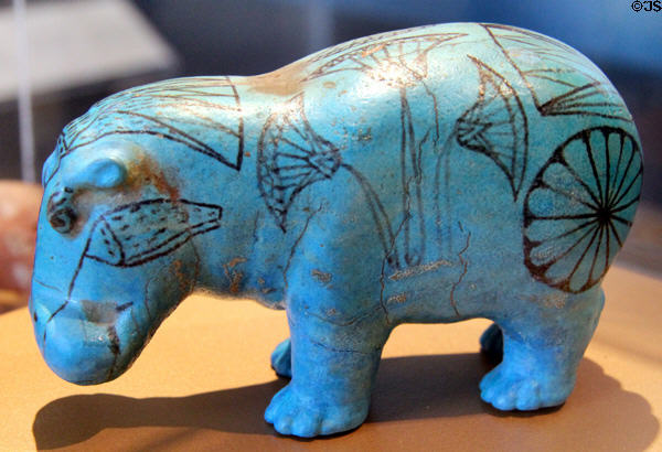Egyptian faience hippo (c1938-1539 BCE / Dynasty 12-17) at Brooklyn Museum. Brooklyn, NY.