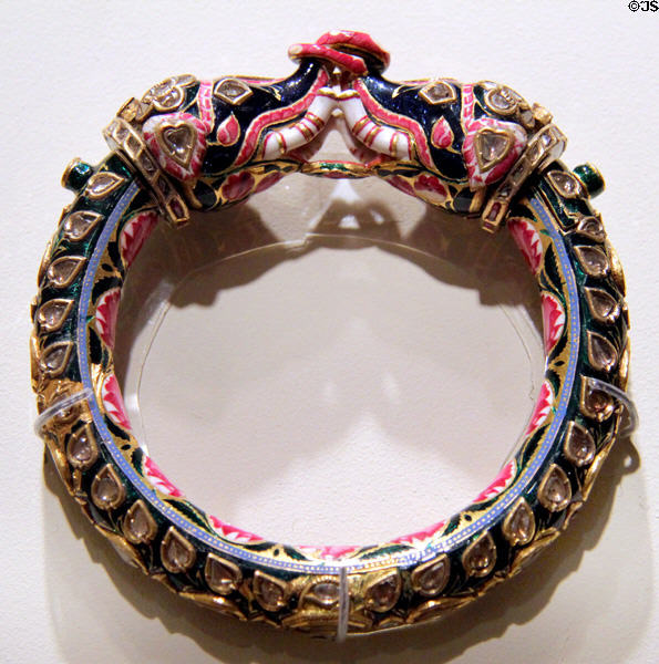 Bangle with elephant finials (19thC) from Benares, India at Brooklyn Museum. Brooklyn, NY.