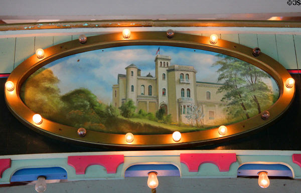 Prospect Park view painted on Prospect Park Carousel. Brooklyn, NY.