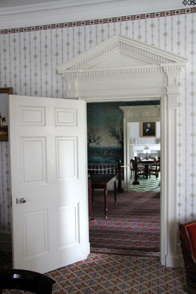 Neoclassical doorway leading from drawing room to dining room at Lindenwald. Kinderhook, NY.