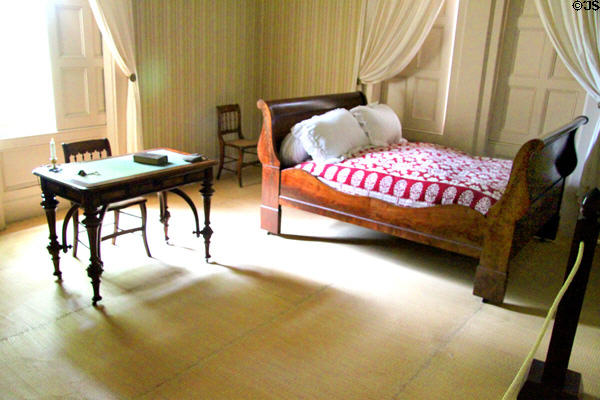 Downstairs bedroom with writing table & sleigh bed at Lindenwald. Kinderhook, NY.
