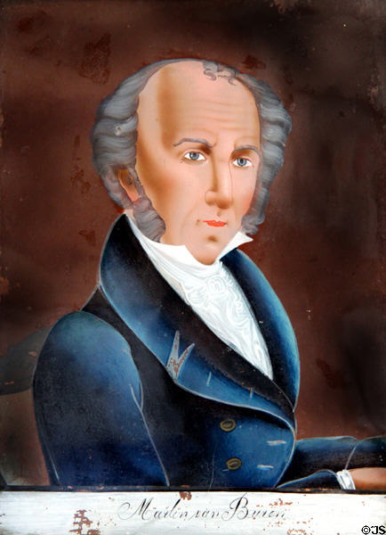 Martin Van Buren portrait (c1830) on glass by unknown folk artist at Lindenwald. Kinderhook, NY.