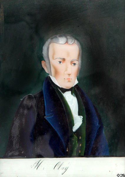 Henry Clay portrait (c1830) on glass by unknown folk artist at Lindenwald. Kinderhook, NY.
