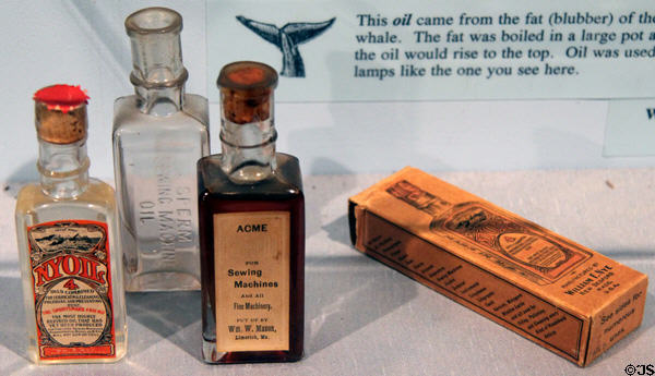 Whale oil product bottles at Whaling Museum. Cold Spring Harbor, NY.
