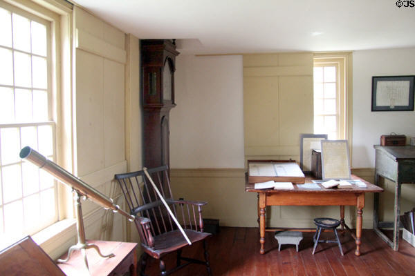 Work room with telescope & Newport clock at Custom House Museum. Sag Harbor, NY.