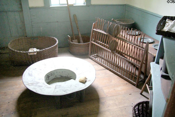 Vintage dish rack & sitting bath tub at Custom House Museum. Sag Harbor, NY.