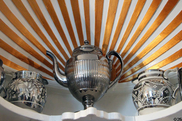 Lusterware silver teapot, coffee pot & pitcher at Home Sweet Home Museum. East Hampton, NY.