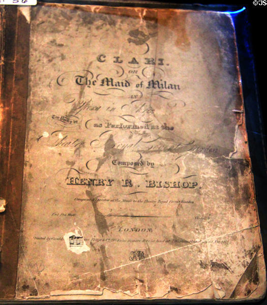 Vintage edition of musical score "The Maid of Milan" by Henry R. Bishop at Home Sweet Home Museum. East Hampton, NY.