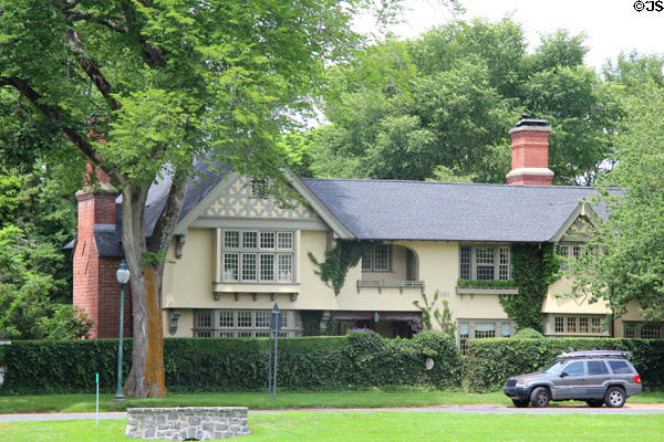 James Harper Poor House (1911) (Main St.) with 18thC farmhouse core sports half-timbering & small-paned casement windows. East Hampton, NY. Style: Medieval Revival. Architect: Joseph Greenleaf Thorp.