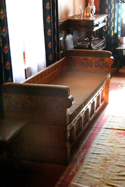 Bench by Daniel Pabst & Frank Furness in dining room at Roosevelt's House Sagamore Hill NHS. Cove Neck, NY.